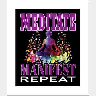 Meditate Manifest Repeat Yoga Buddha Meditation Namaste Posters and Art